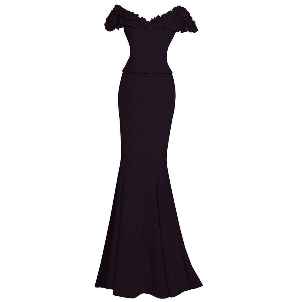 Alexander by Daymor 2003 Dark Plum Off Shoulder Floral Gown Formal Sz 14 Evening
